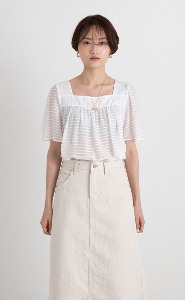 see-though square neck stripe blouse (2colors)